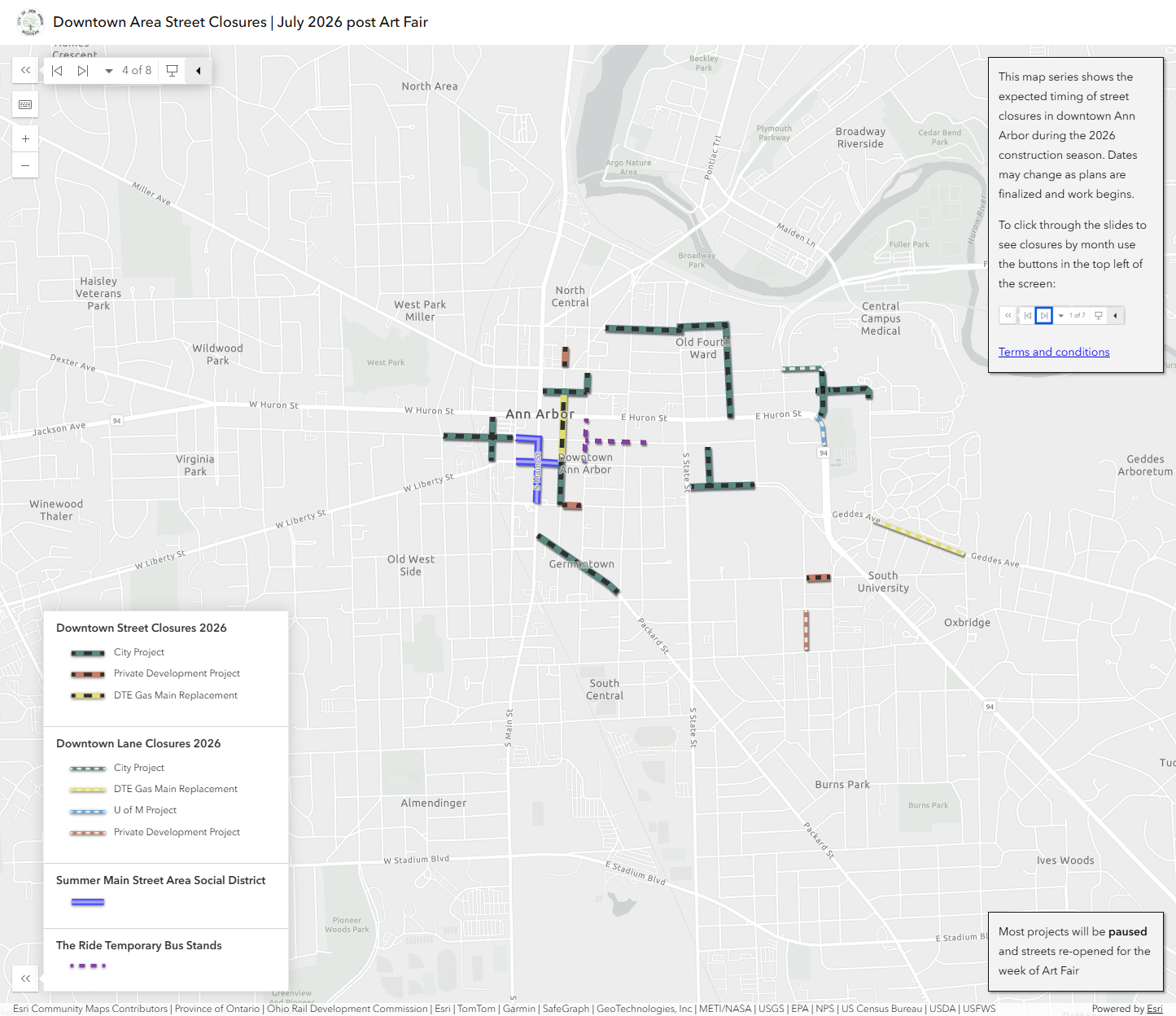 2026 Ann Arbor Downtown Closures Planning map