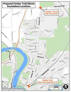 Map showing roundabout locations