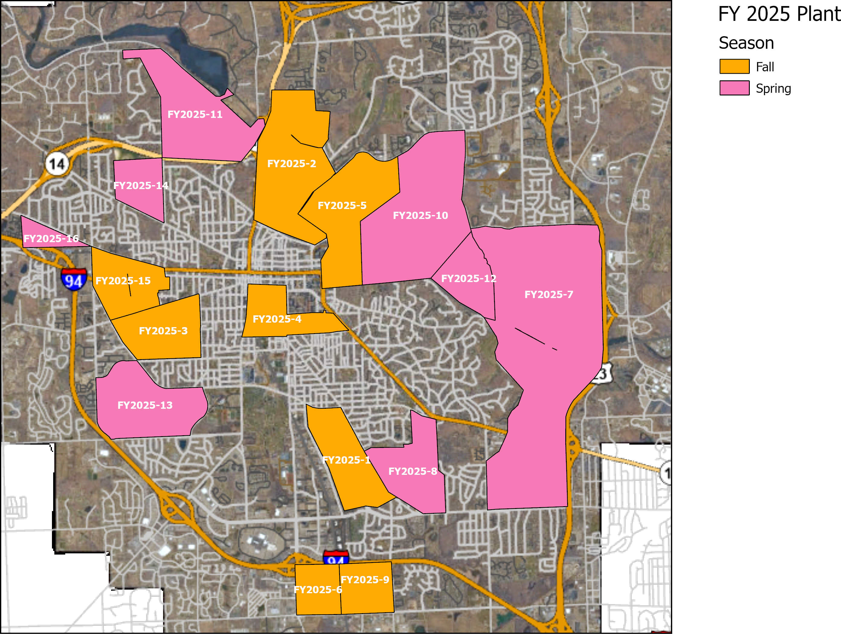 Fall 2024 and Spring 2025 Tree Planting Area Map