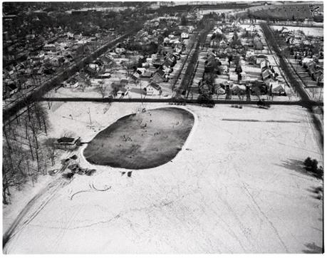 1st image: Allmendinger Skate Rink, 1955. This view is looking east toward Edgewood Ave. Published in Ann Arbor News, January 28, 1955